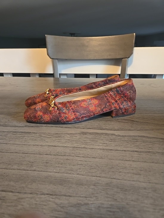 Sam Edelman Shoes - Sam Edelman Multicolor Orange-Red Patterned Chain Trim Ballet Flats